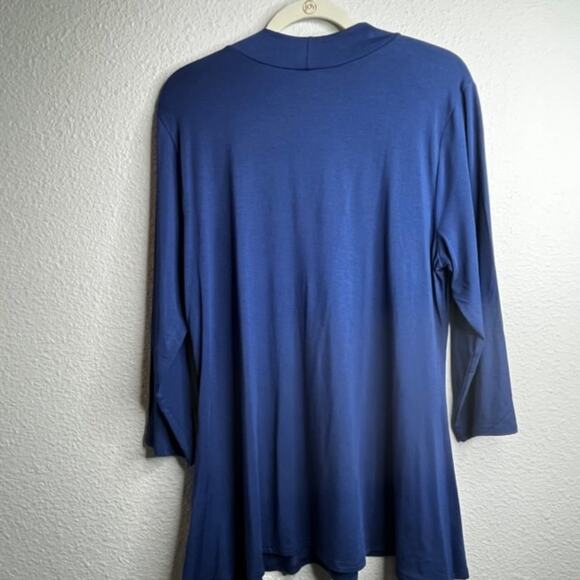 H by Halston Essentials Mock Neck 3/4-Sleeve Tunic Blue Sz L - Picture 2 of 8